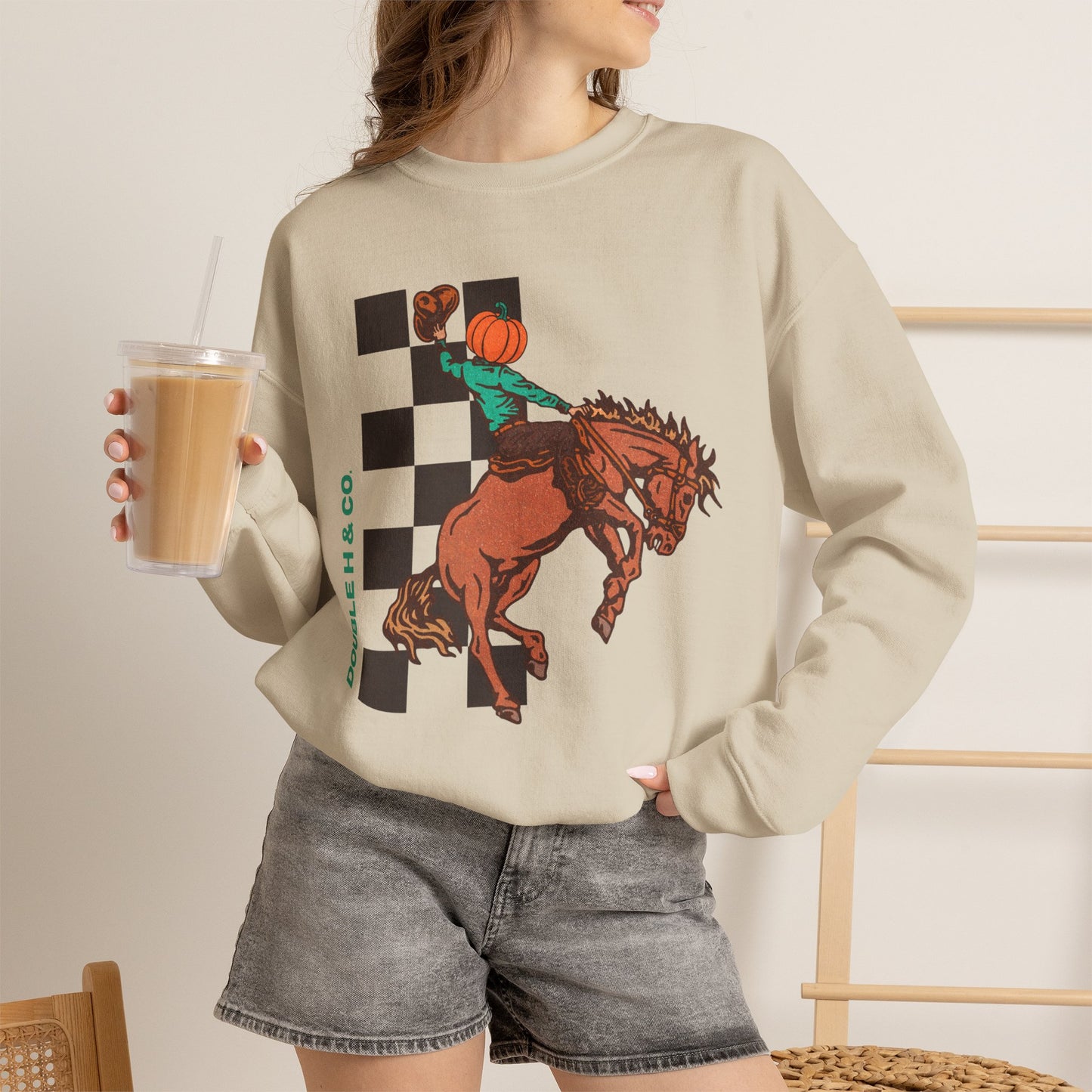 Pumpkin Bucking Horse Crewneck
