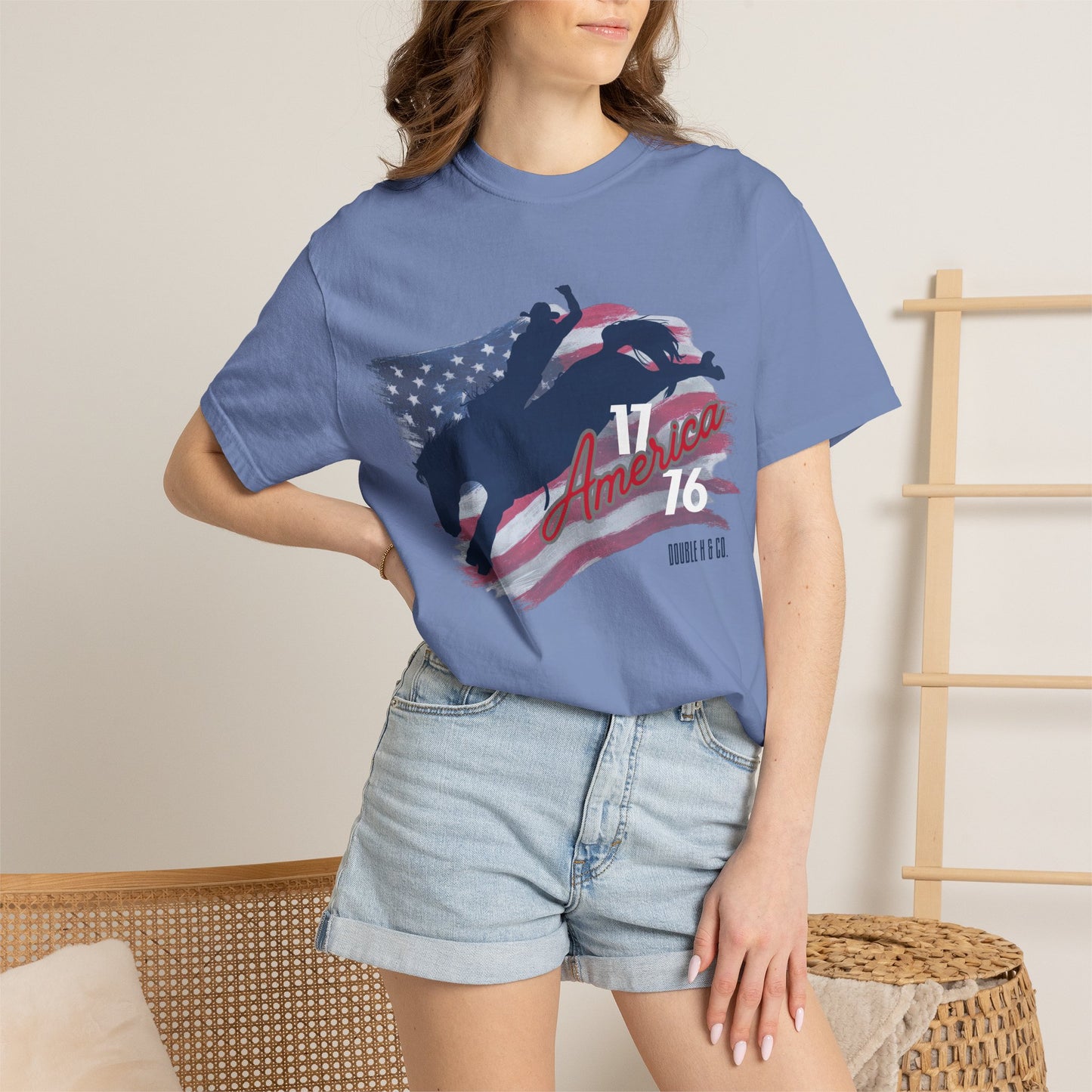 American Flag Bucking Horse Graphic Tee