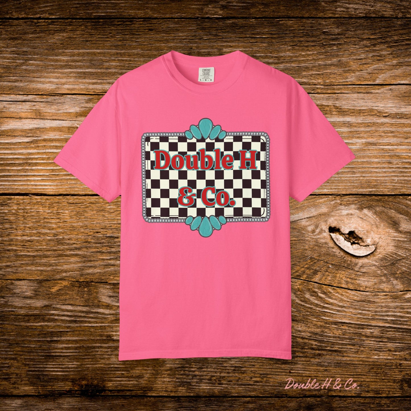 Double H & Co. Checkered Turquoise Tee