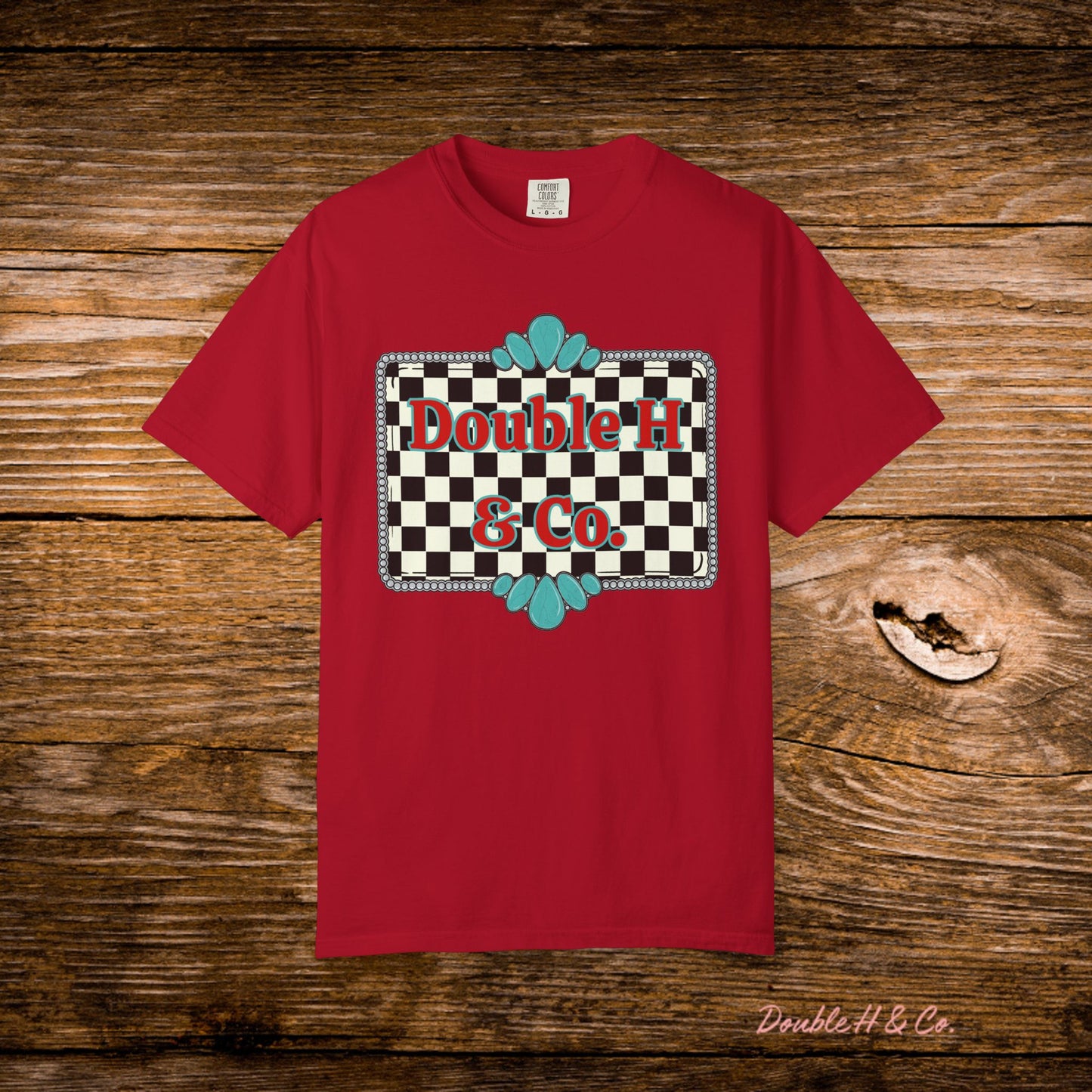 Double H & Co. Checkered Turquoise Tee