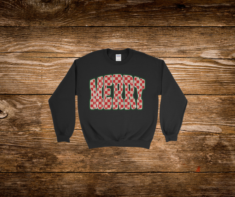 Red Checkered Merry Crewneck