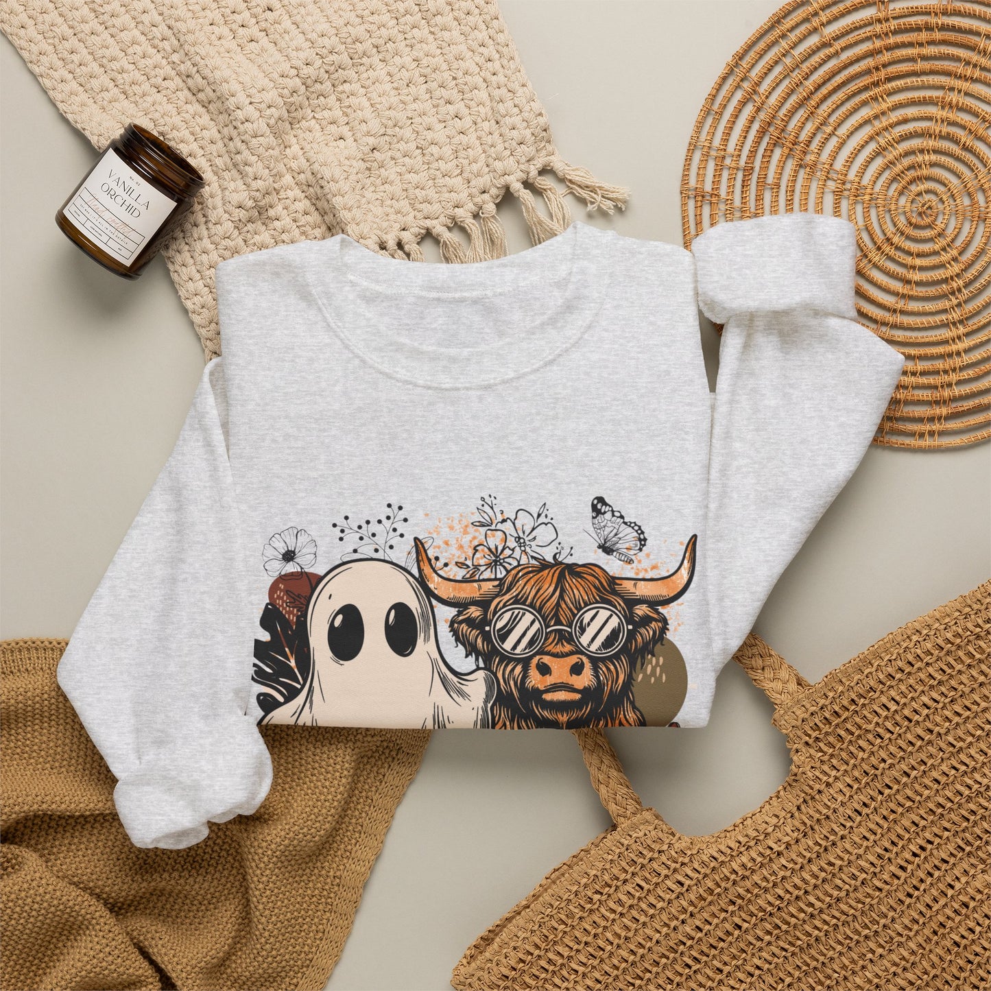 Floral Cow & Ghost Crewneck