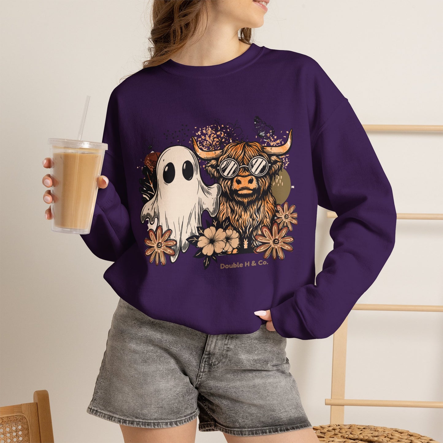 Floral Cow & Ghost Crewneck