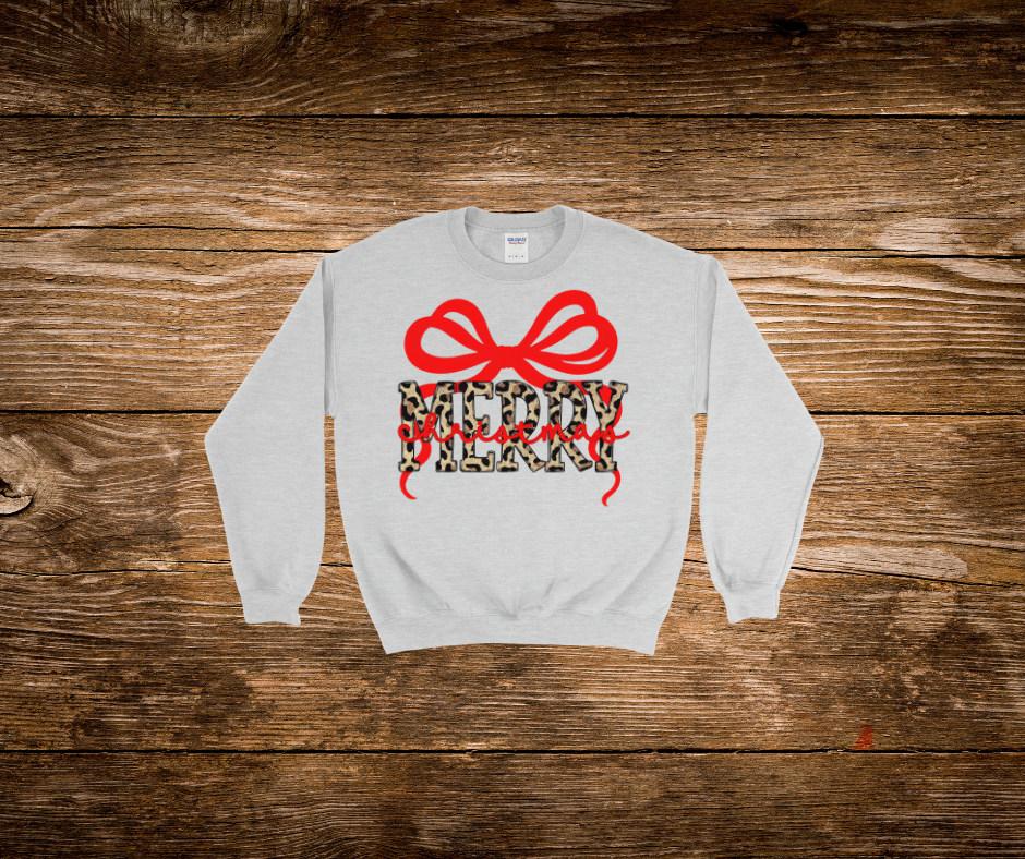 Red Bow Cheetah Merry Christmas Crewneck