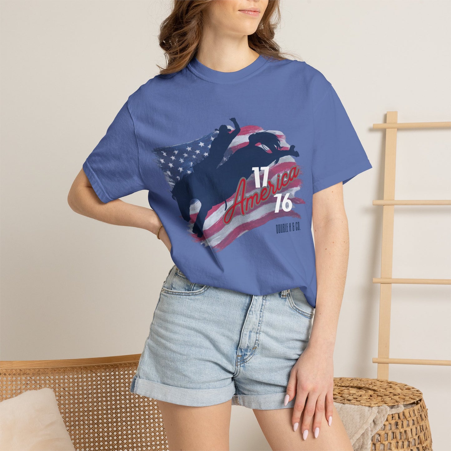 American Flag Bucking Horse Graphic Tee