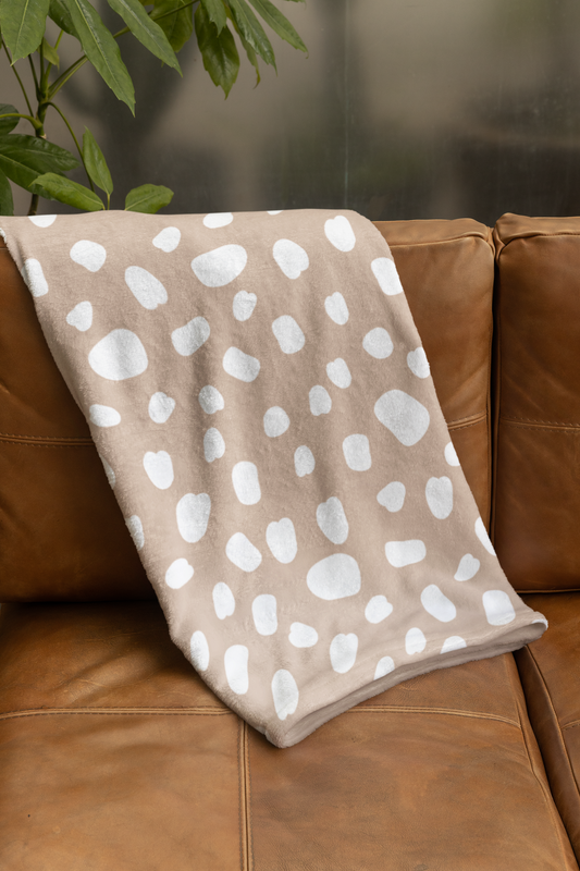 Neutral Dot Print Velveteen Blanket — Reversible Microfiber Throw
