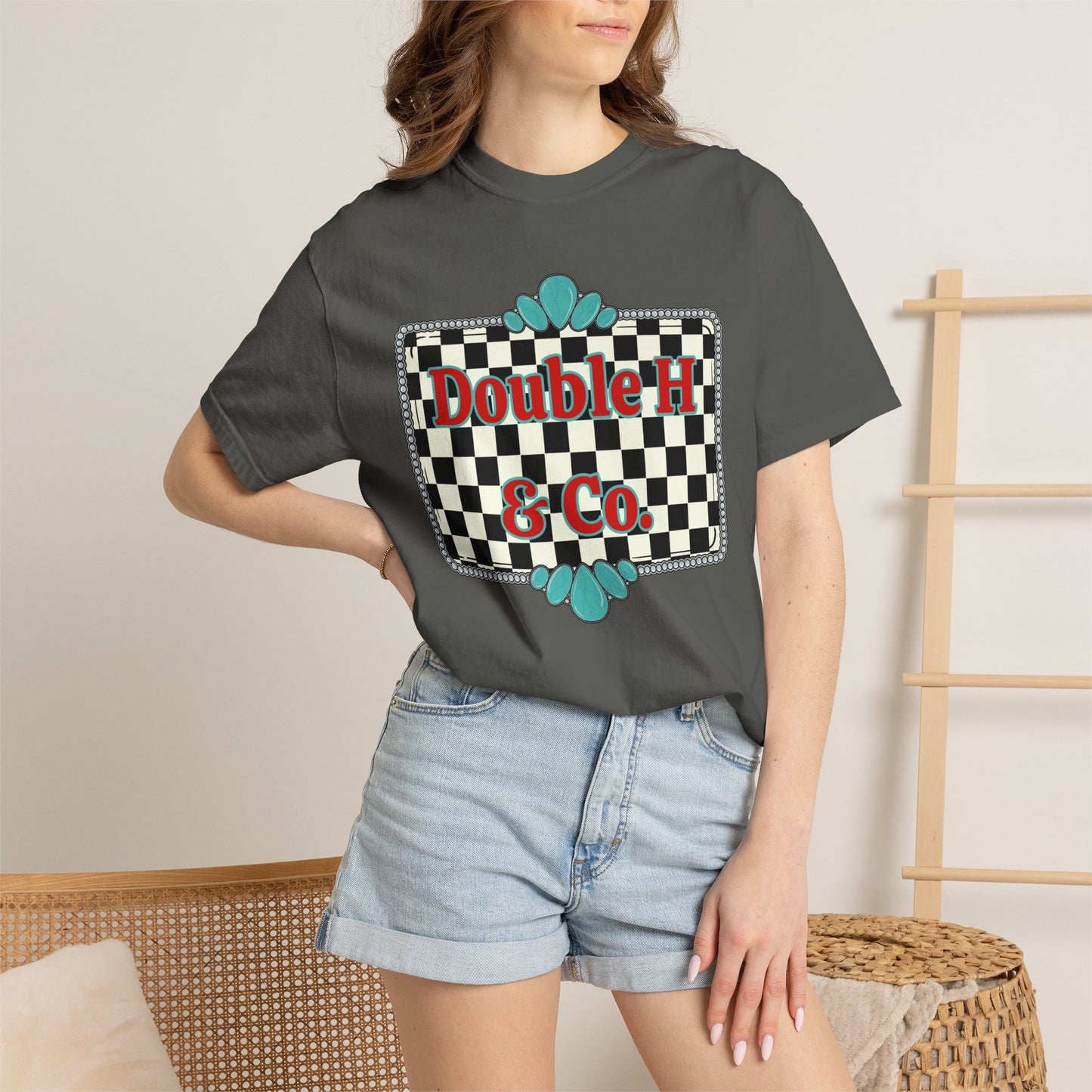 Double H & Co. Checkered Turquoise Tee