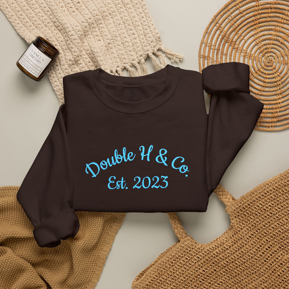 Double H & Co. Embroidered Crewneck - Turquoise