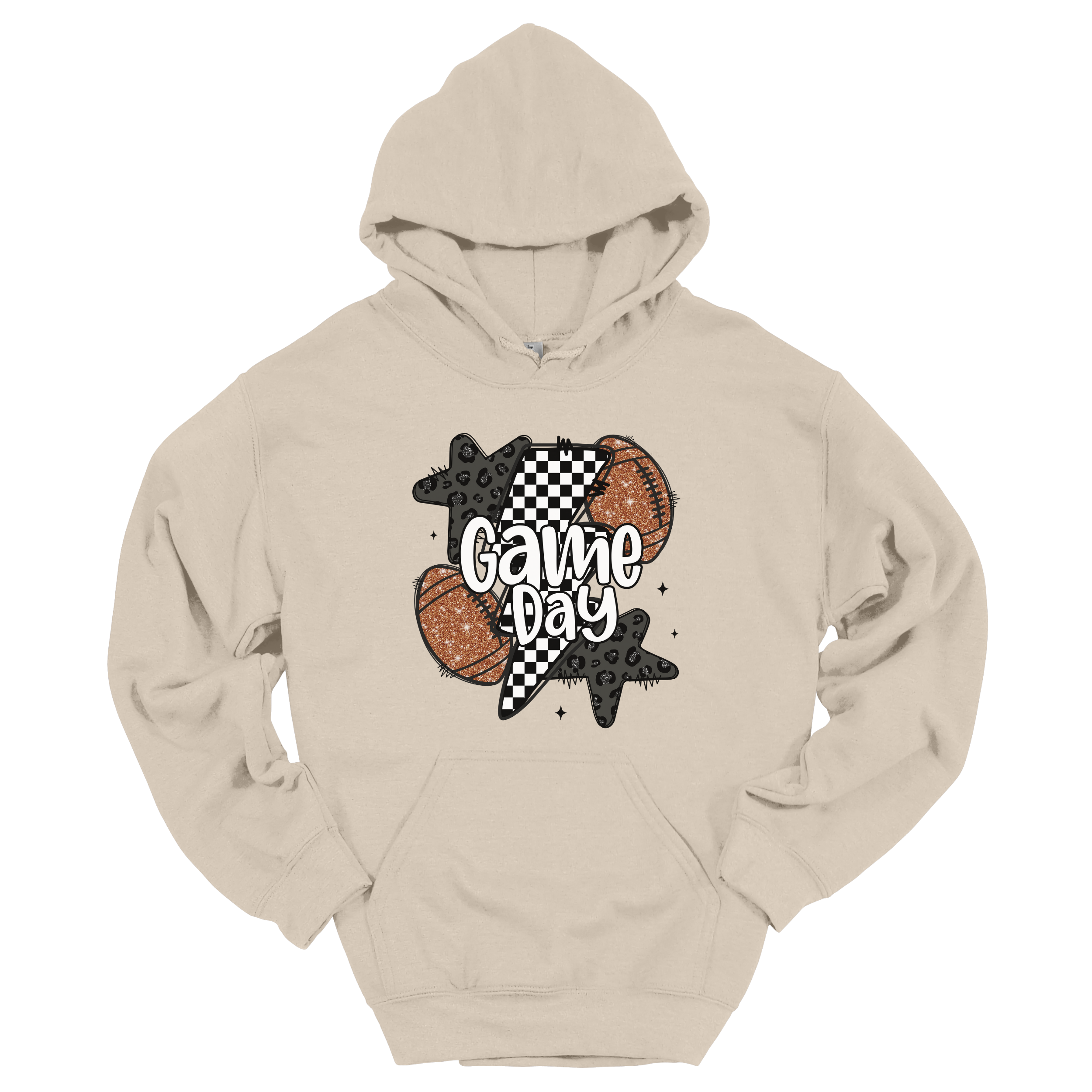 Checkered Bolt Star Football Game Day Hoodie