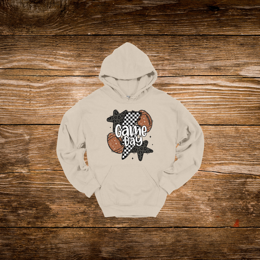 Checkered Bolt Star Football Game Day Hoodie