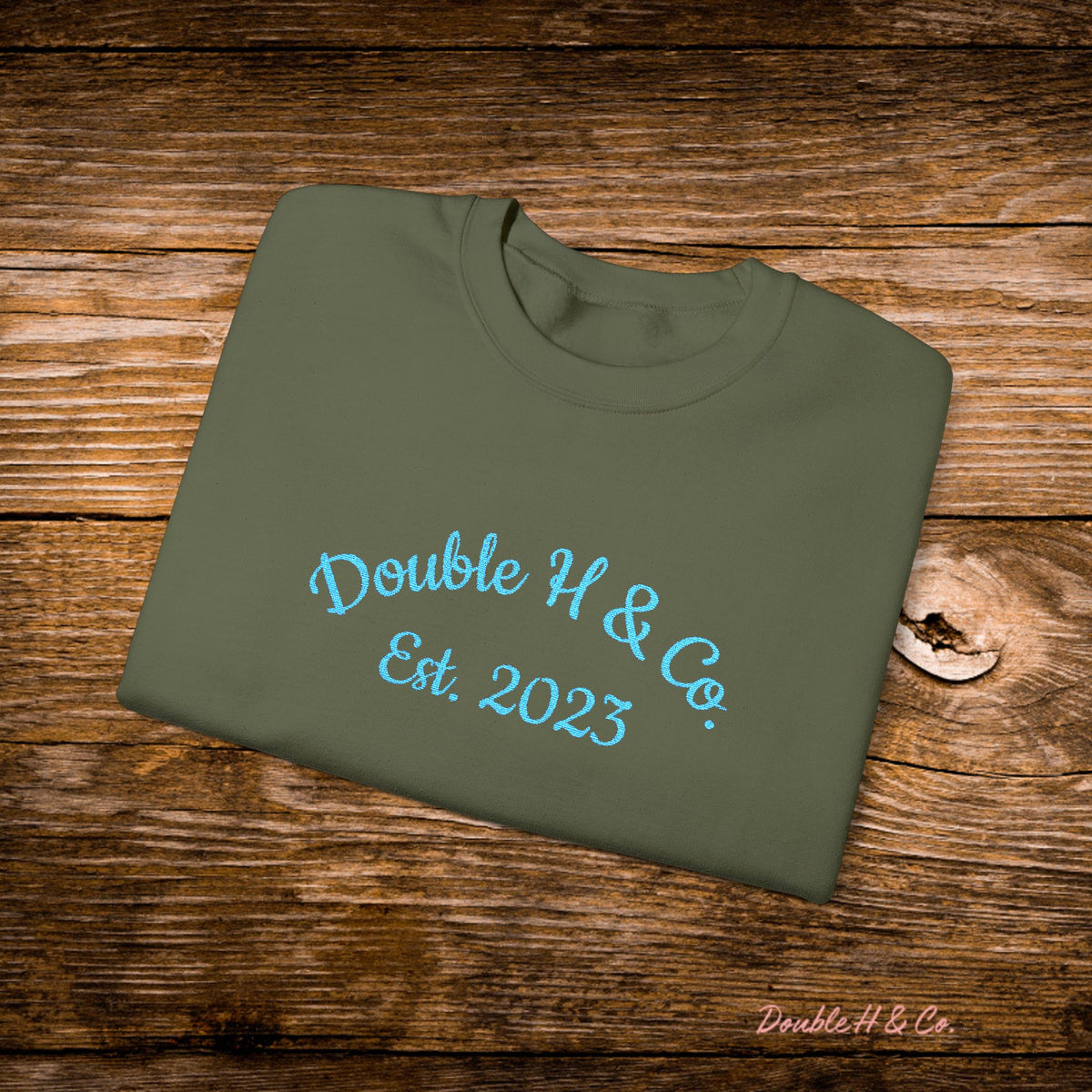 Double H & Co. Embroidered Crewneck - Turquoise