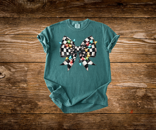 Checkered Bow Christmas Tee