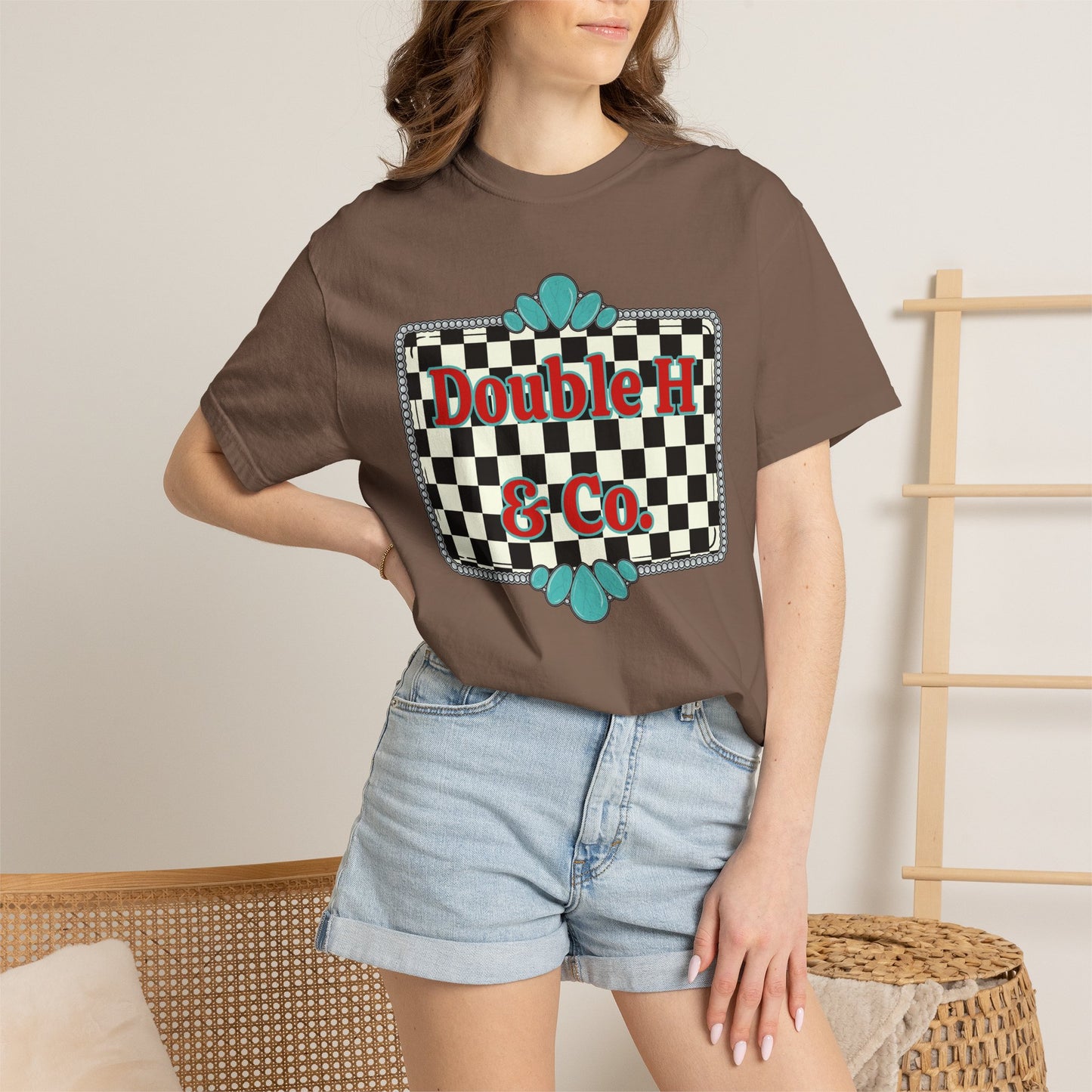 Double H & Co. Checkered Turquoise Tee