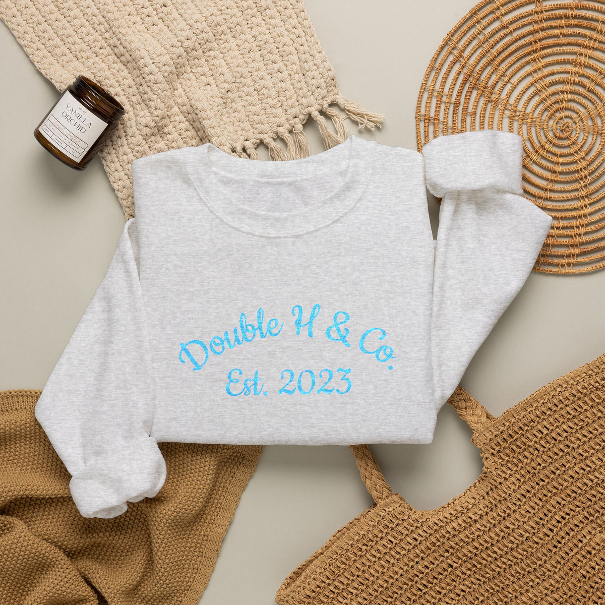 Double H & Co. Embroidered Crewneck - Turquoise