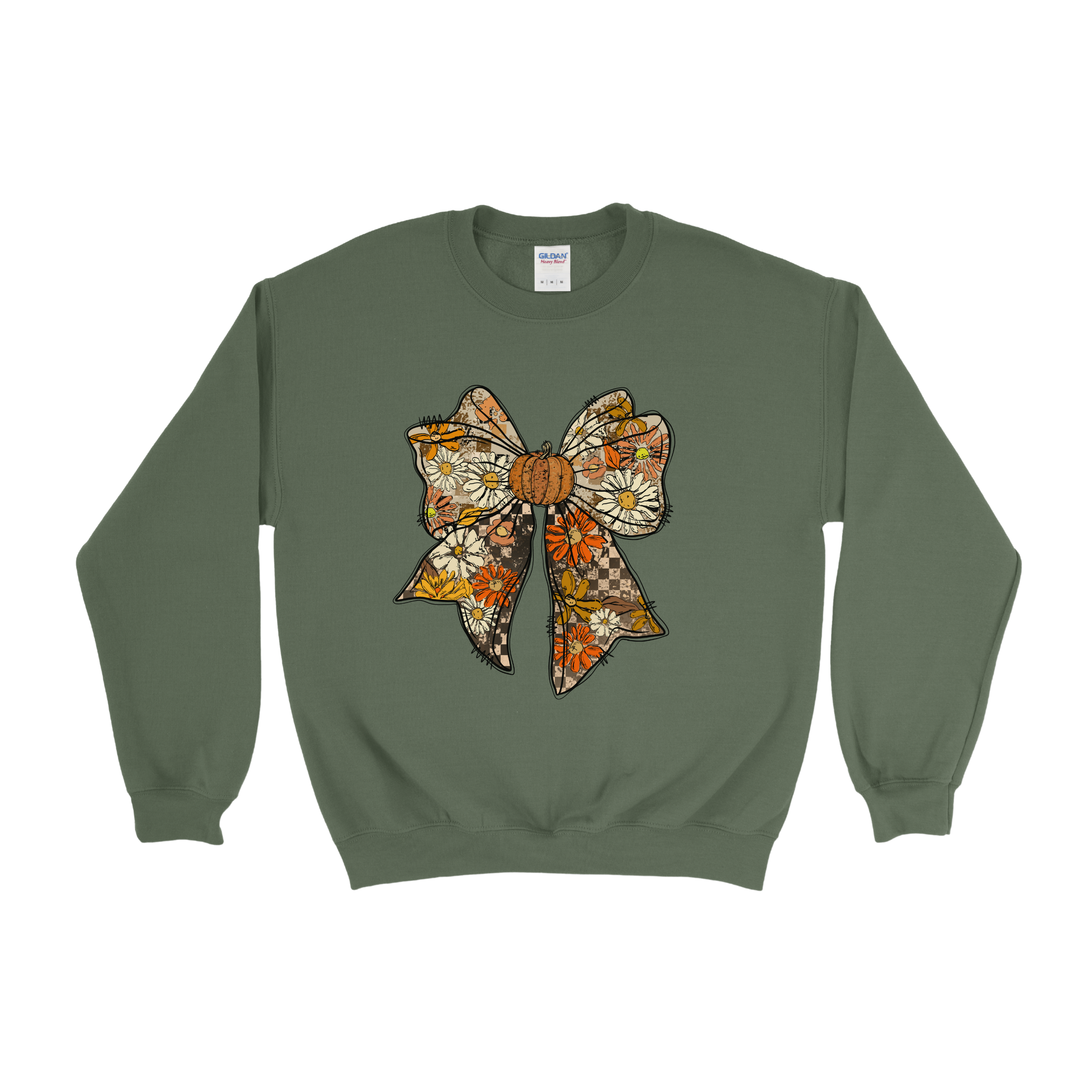 Fall Daisy Pumpkin Bow Crewneck