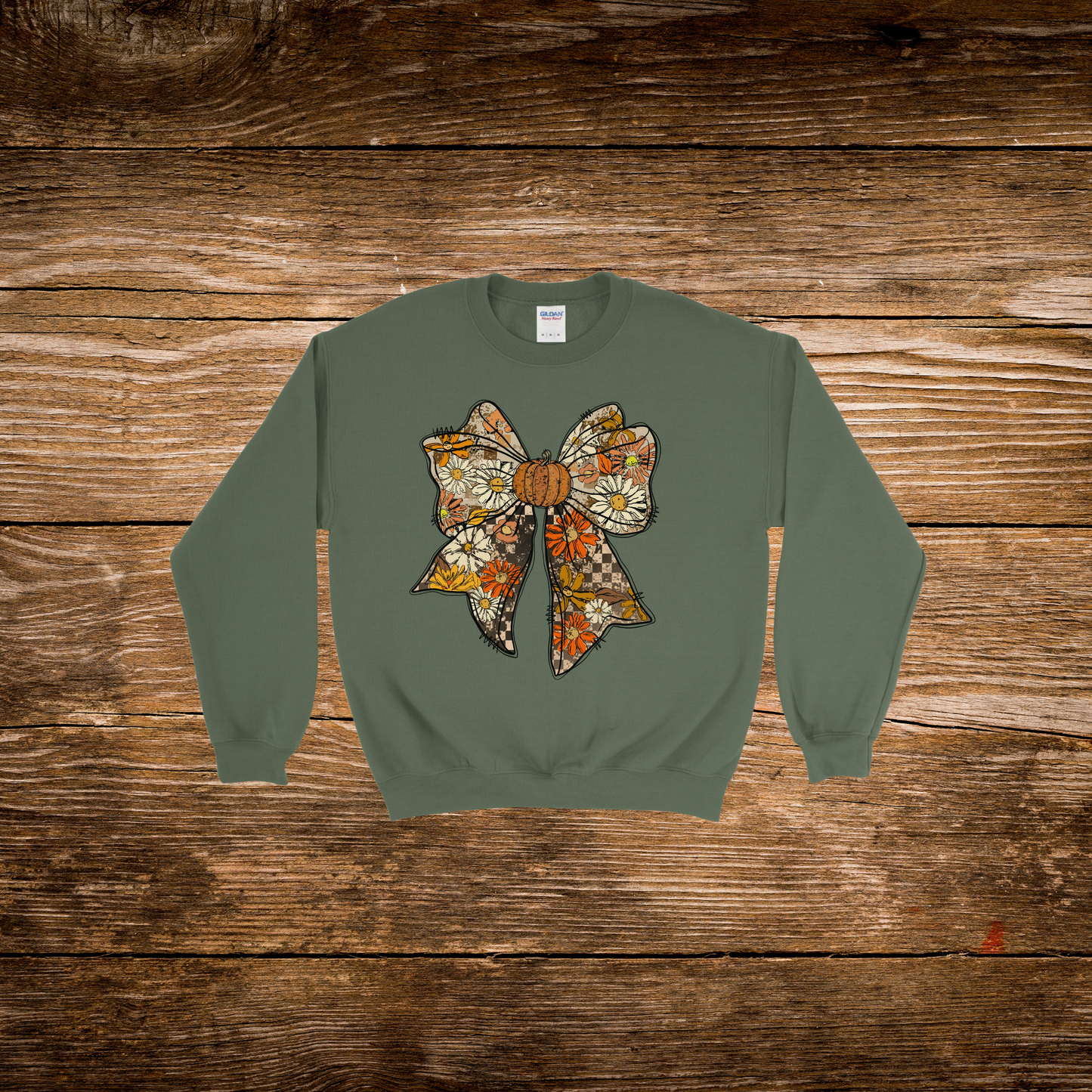 Fall Daisy Pumpkin Bow Crewneck