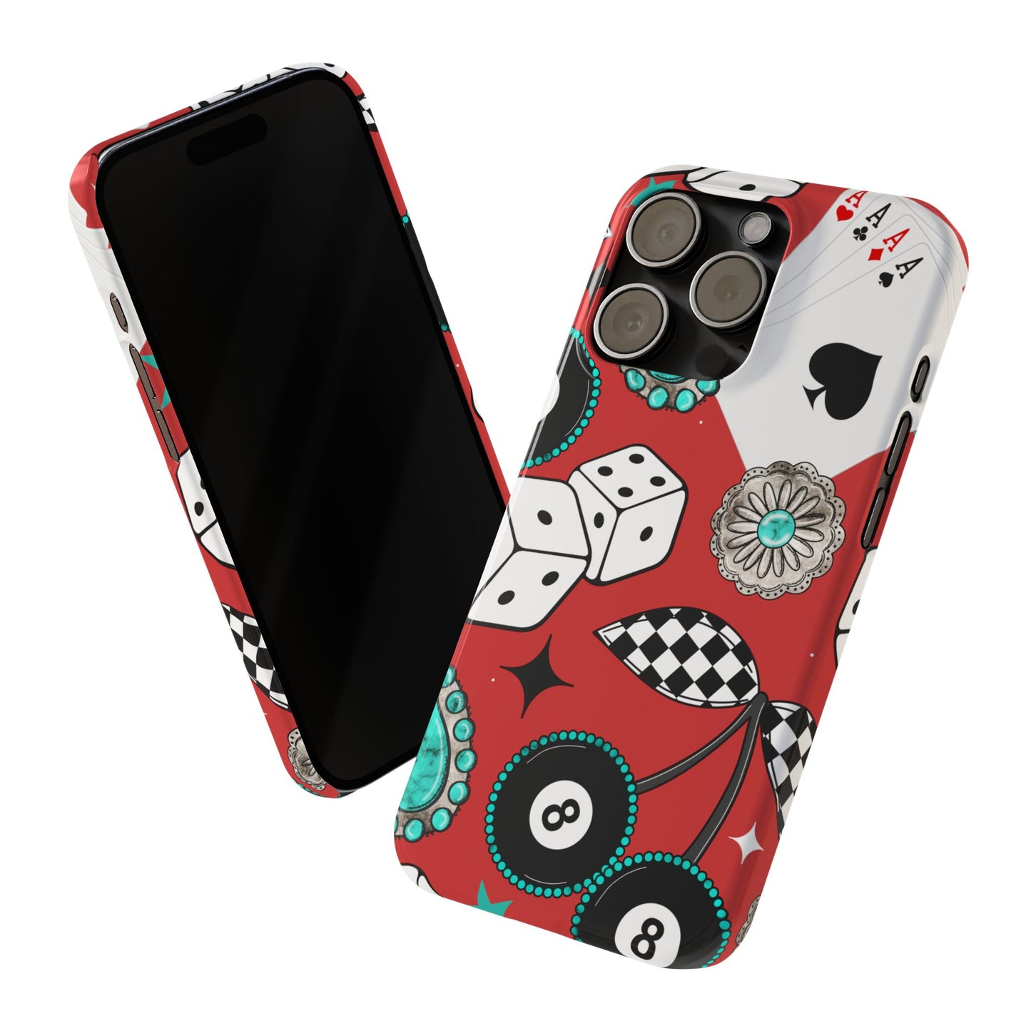 Retro Casino Pattern Slim Phone Case – Dice, 8-Ball & Cards Design