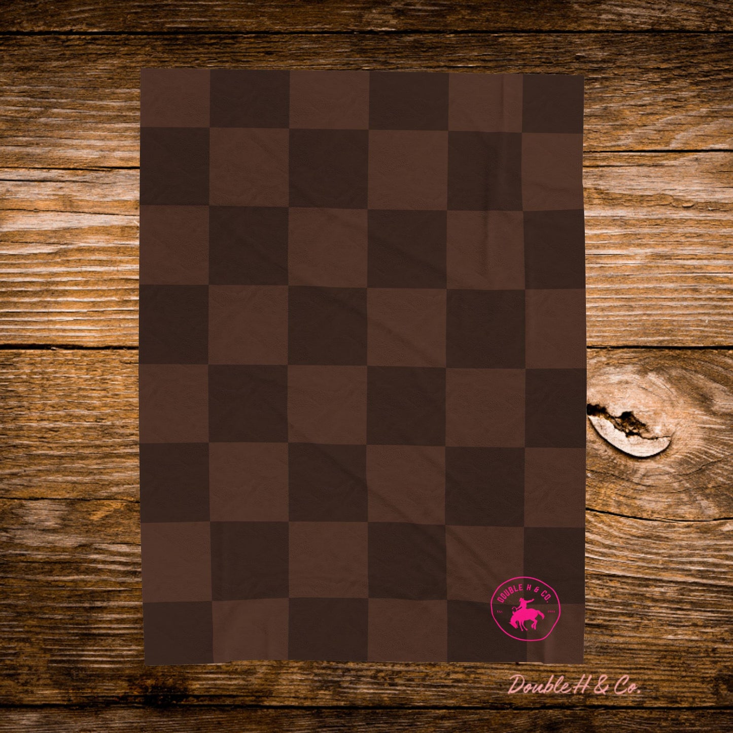 Brown Checkered w/ Pink Logo Throw Blanket