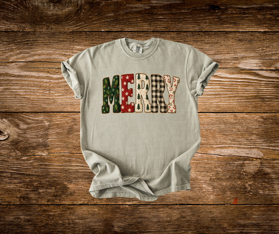 Merry Christmas Patchwork Tee