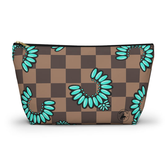 Turquoise & Checkered Cosmetic Bag
