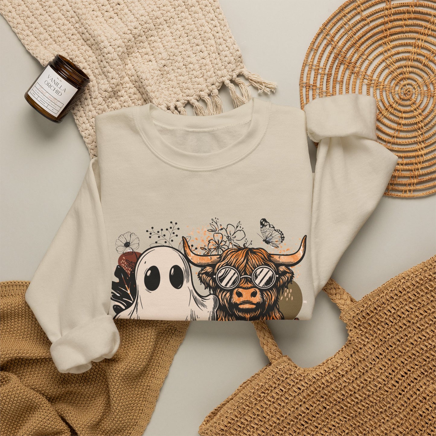 Floral Cow & Ghost Crewneck