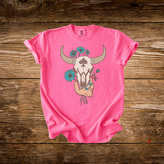 Cow Skull Floral Tee
