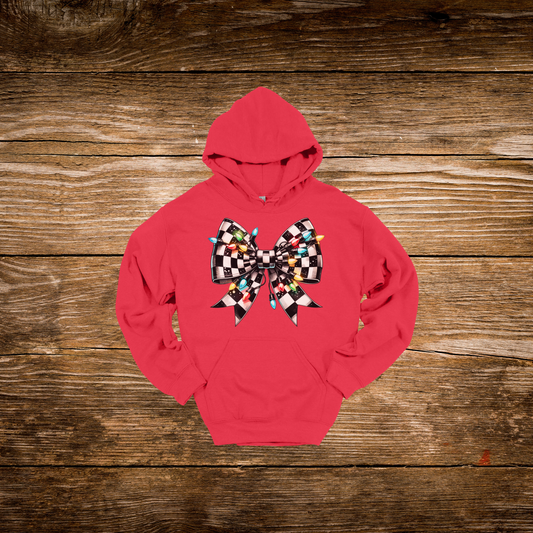 Christmas Light Checkered Bow Hoodie
