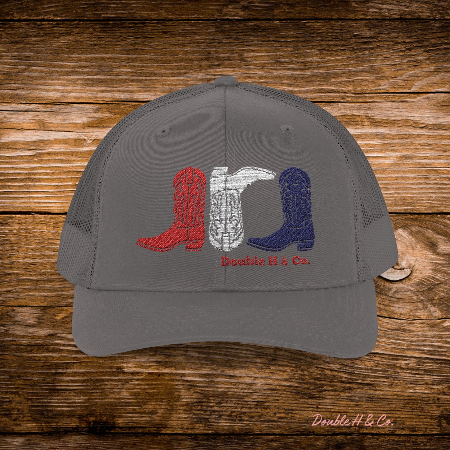 Patriotic Cowboy Boots Embroidered Trucker Hat