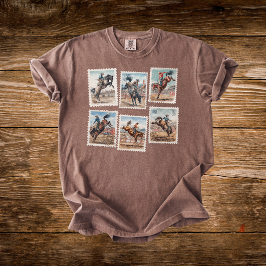 Postage Stamp Bucking Horses Tee