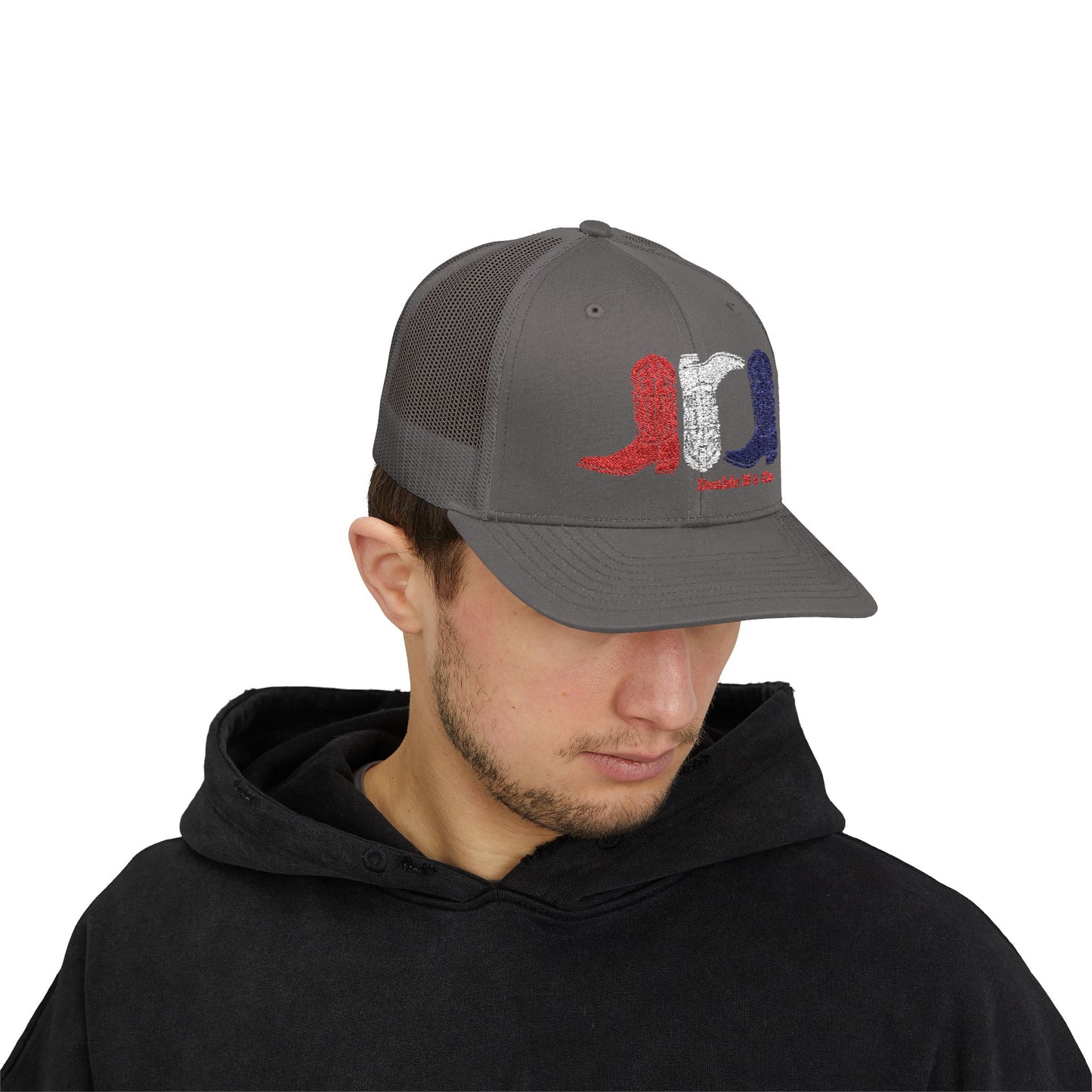 Patriotic Cowboy Boots Embroidered Trucker Hat