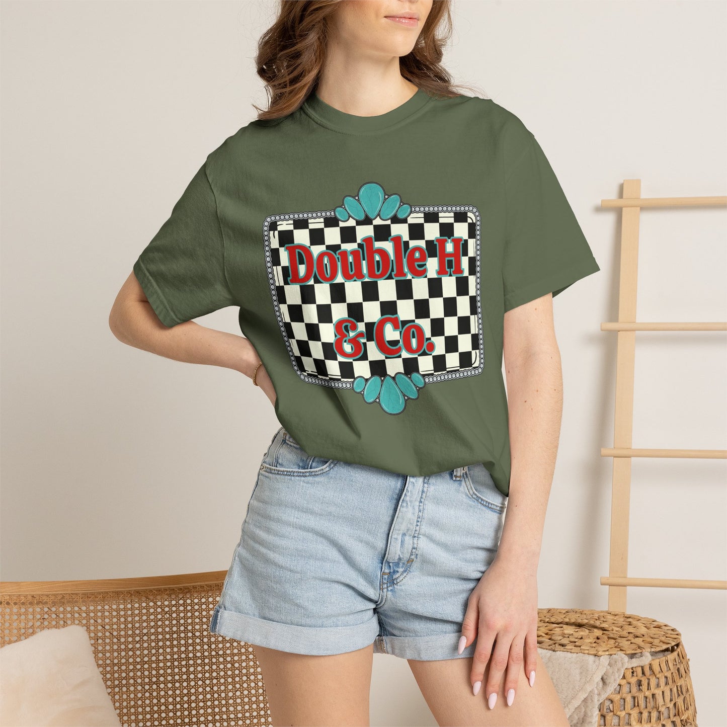 Double H & Co. Checkered Turquoise Tee