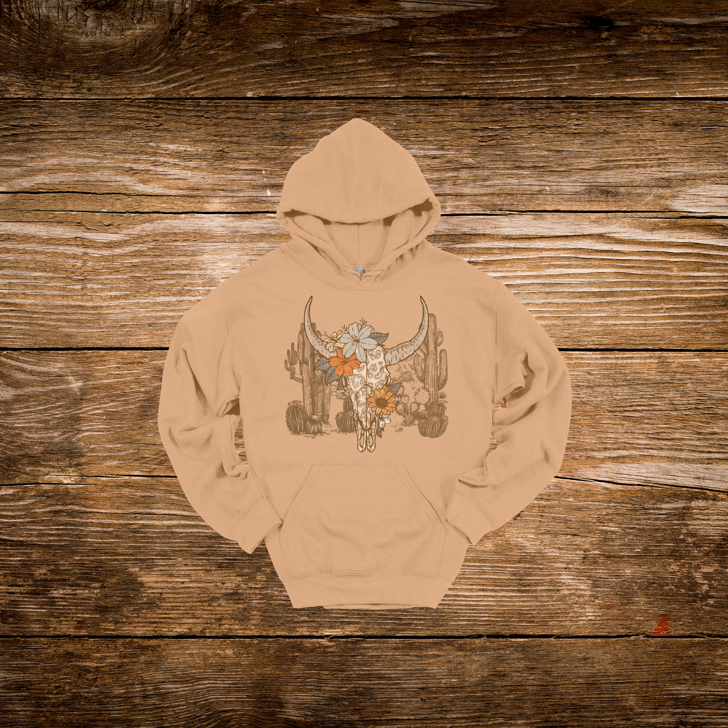Cactus Flower Cow Skull Hoodie