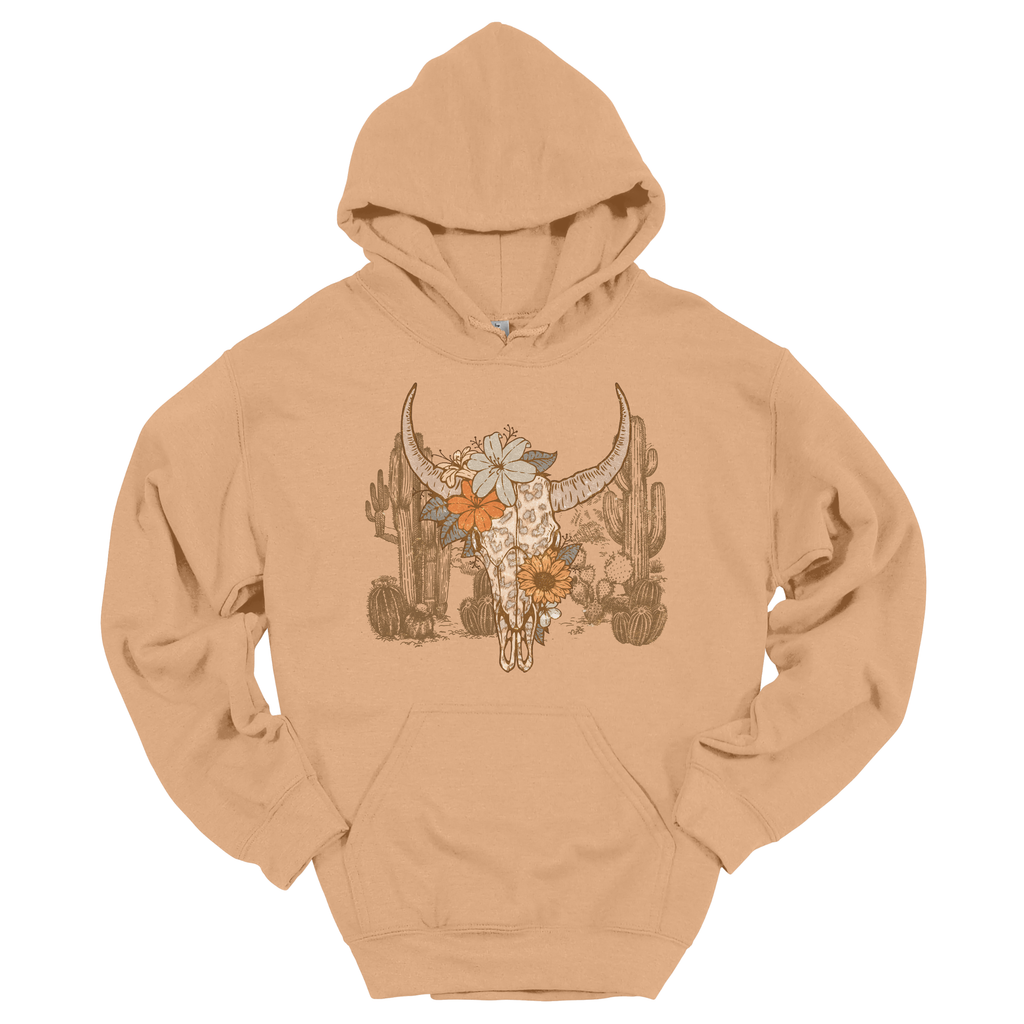 Cactus Flower Cow Skull Hoodie