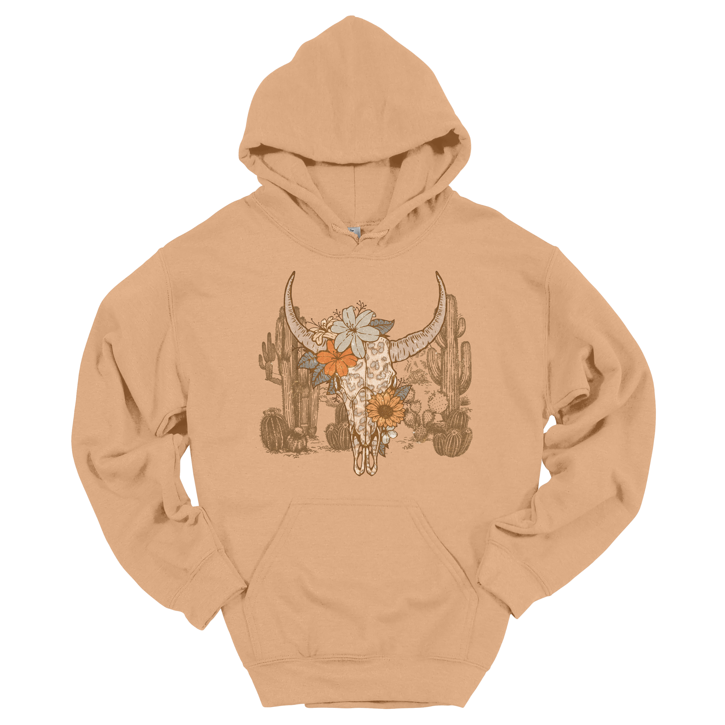Cactus Flower Cow Skull Hoodie