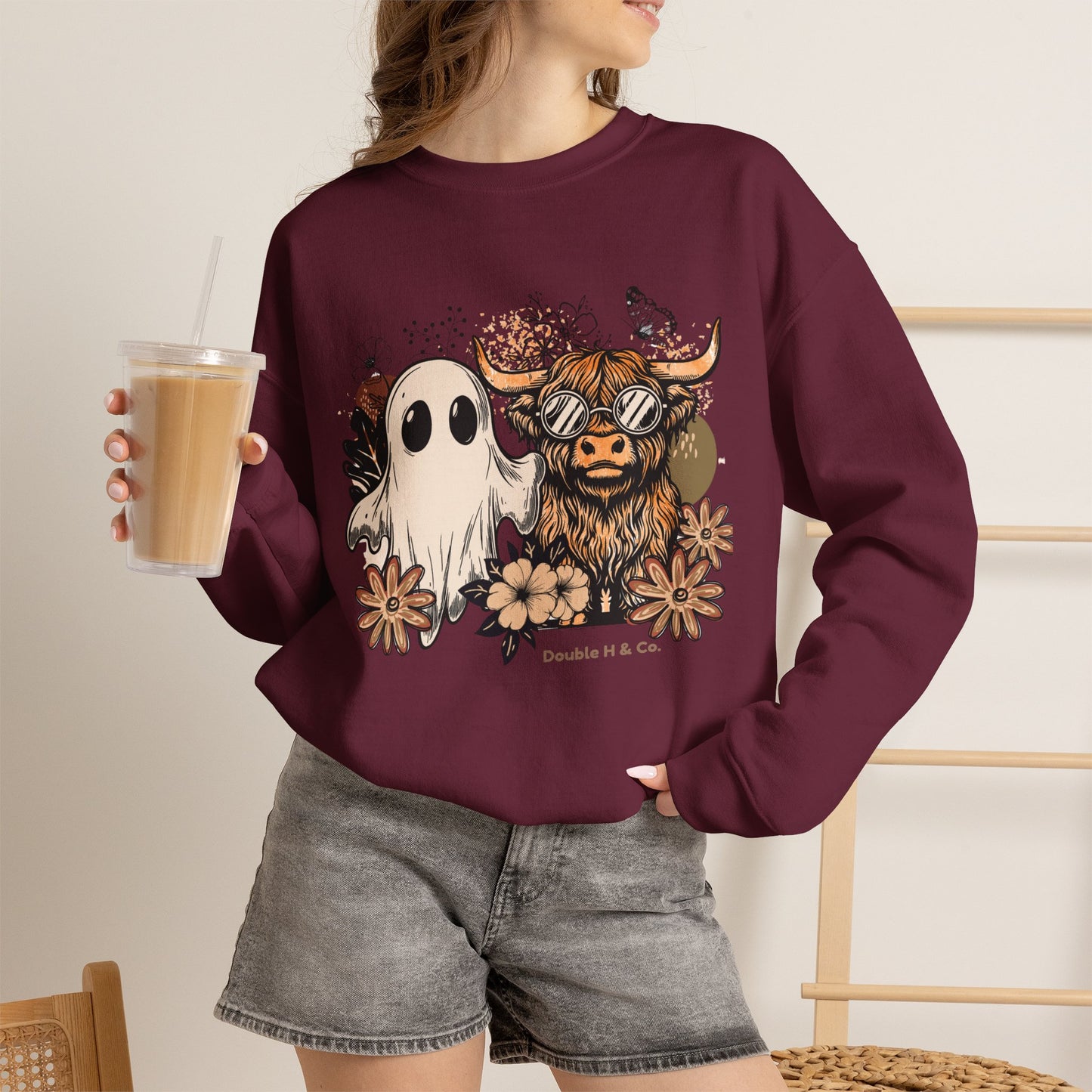 Floral Cow & Ghost Crewneck