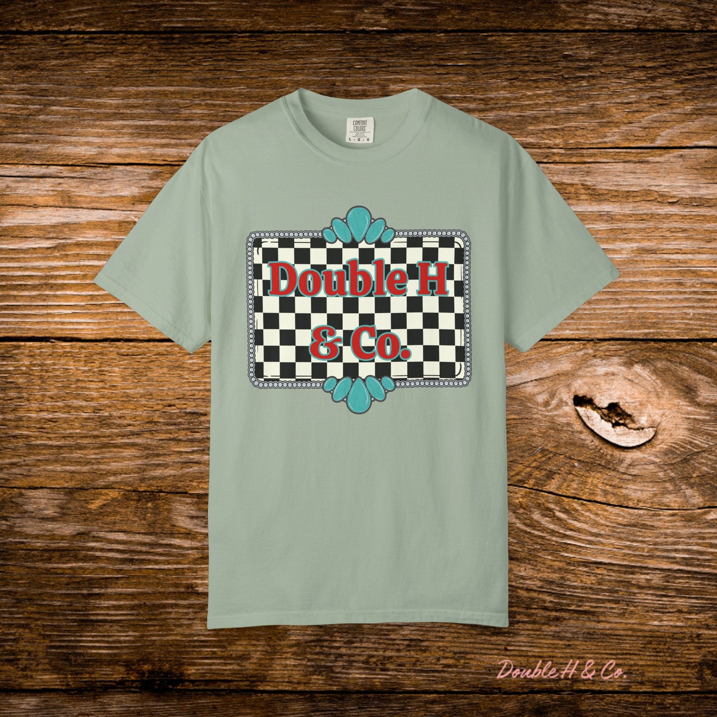 Double H & Co. Checkered Turquoise Tee