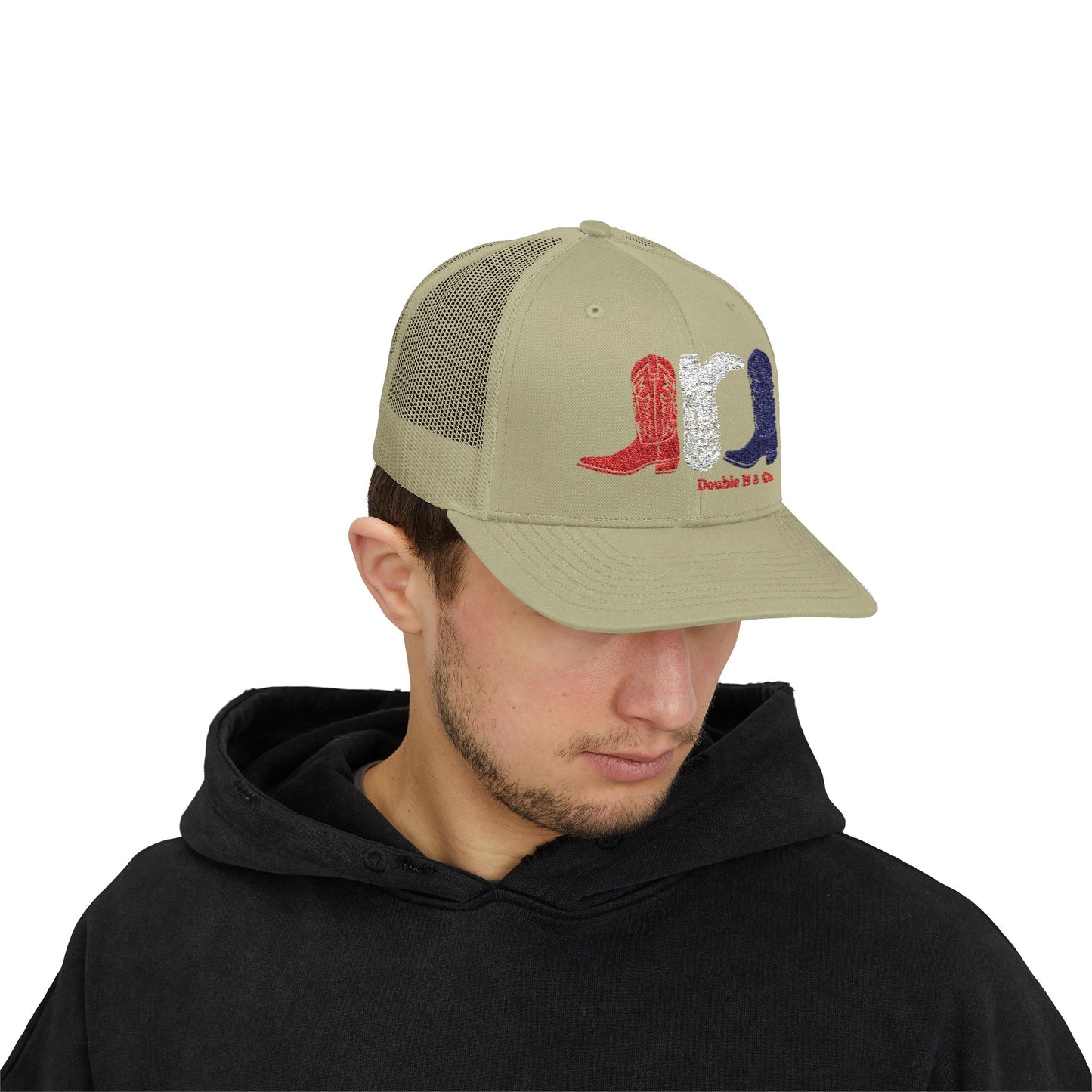 Patriotic Cowboy Boots Embroidered Trucker Hat