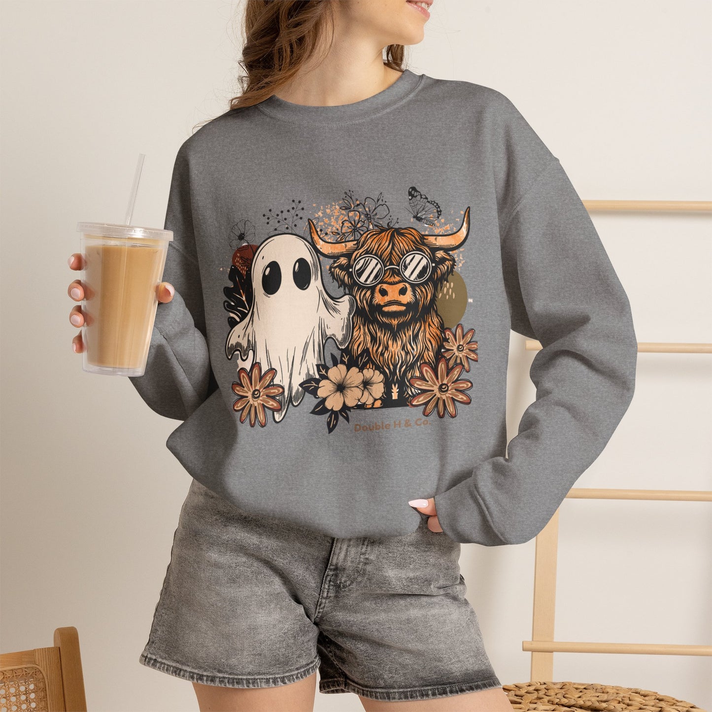 Floral Cow & Ghost Crewneck