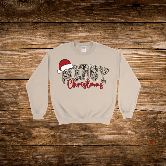 Cheetah Merry Christmas Santa Hat Crewneck