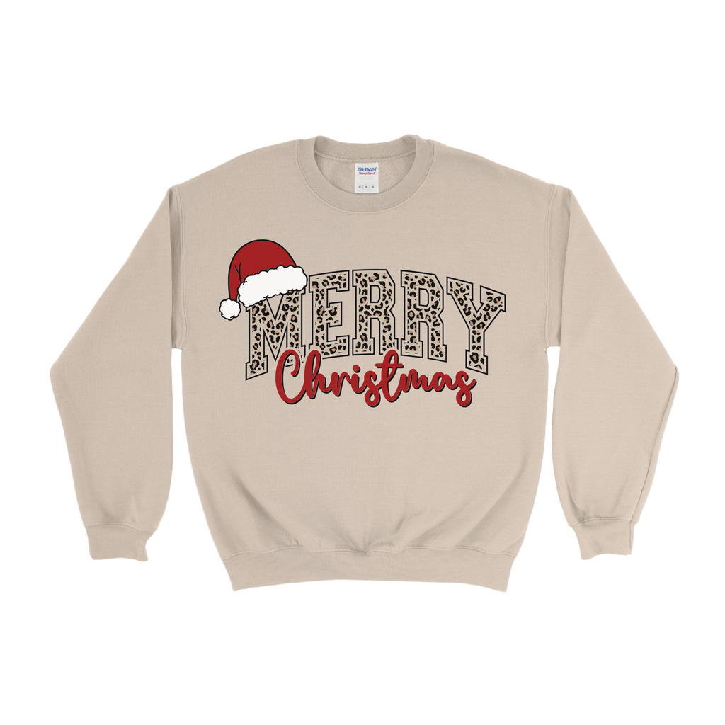 Cheetah Merry Christmas Santa Hat Crewneck
