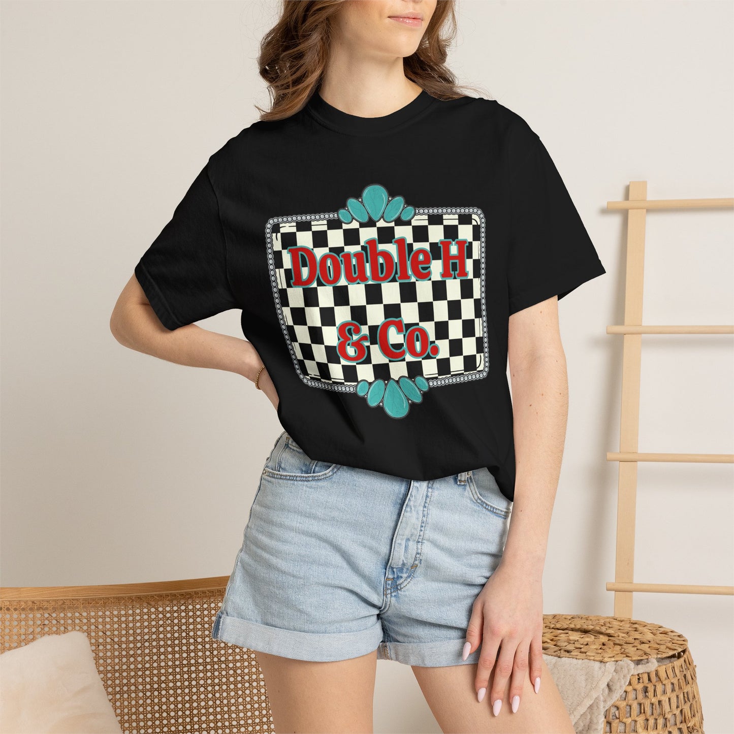 Double H & Co. Checkered Turquoise Tee