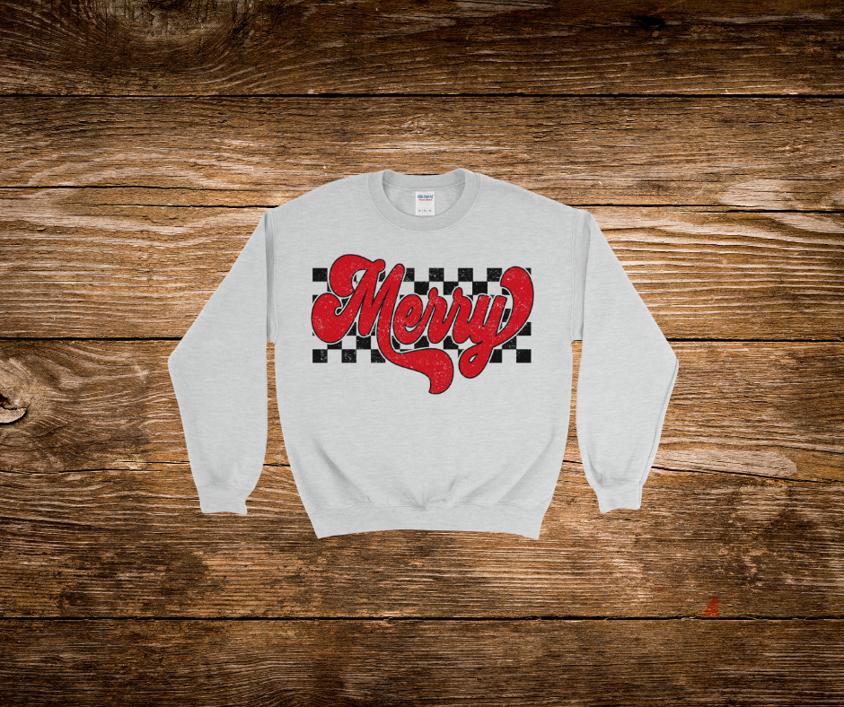 Black Checkered Merry Crewneck