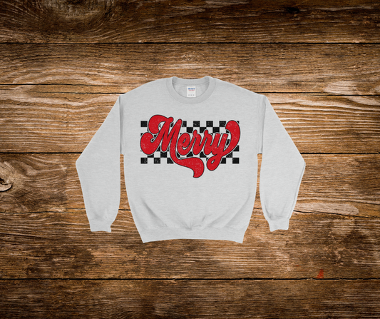 Black Checkered Merry Crewneck