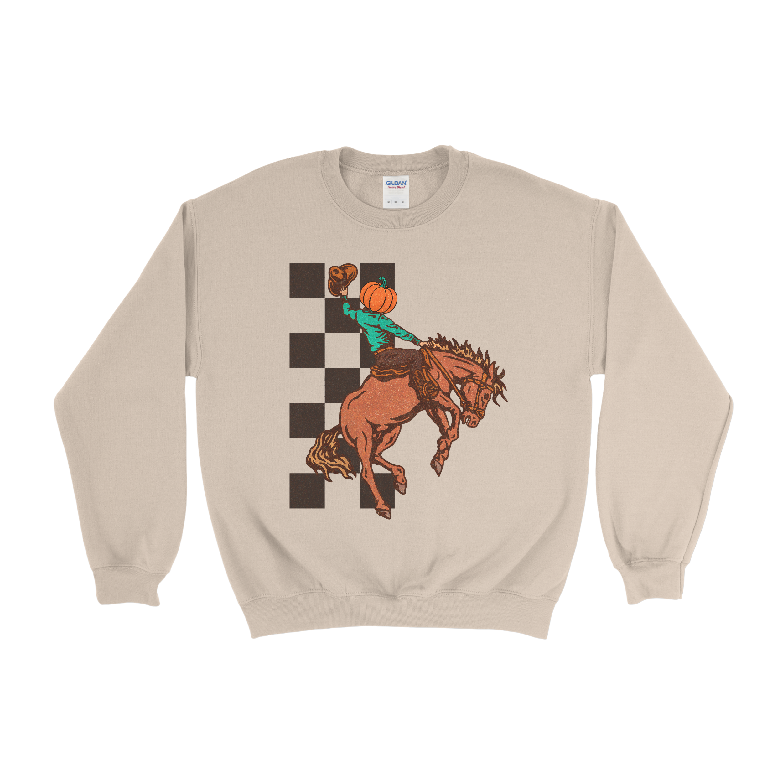 Check Bucking Horse Pumpkin Crewneck