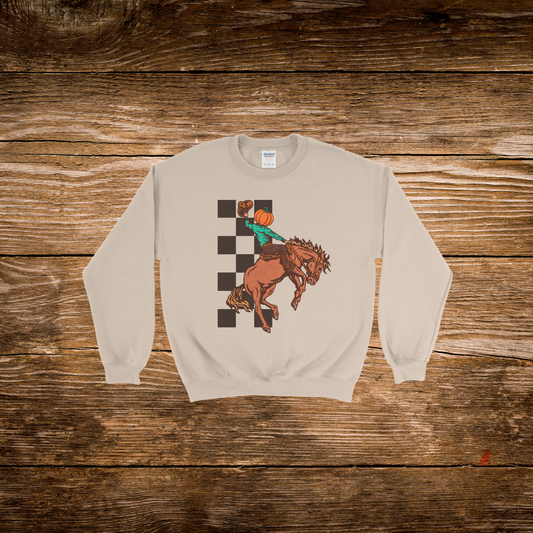 Check Bucking Horse Pumpkin Crewneck