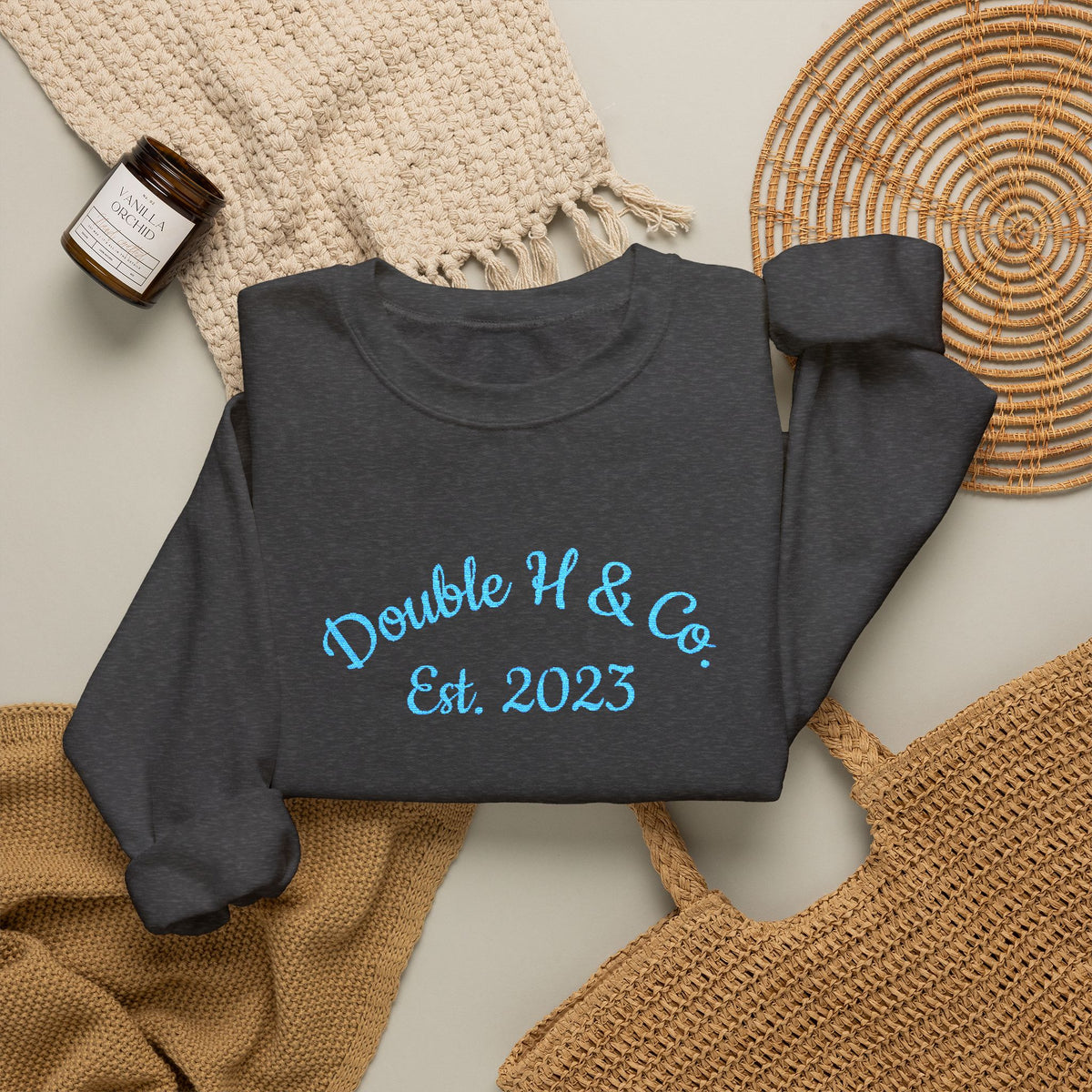Double H & Co. Embroidered Crewneck - Turquoise