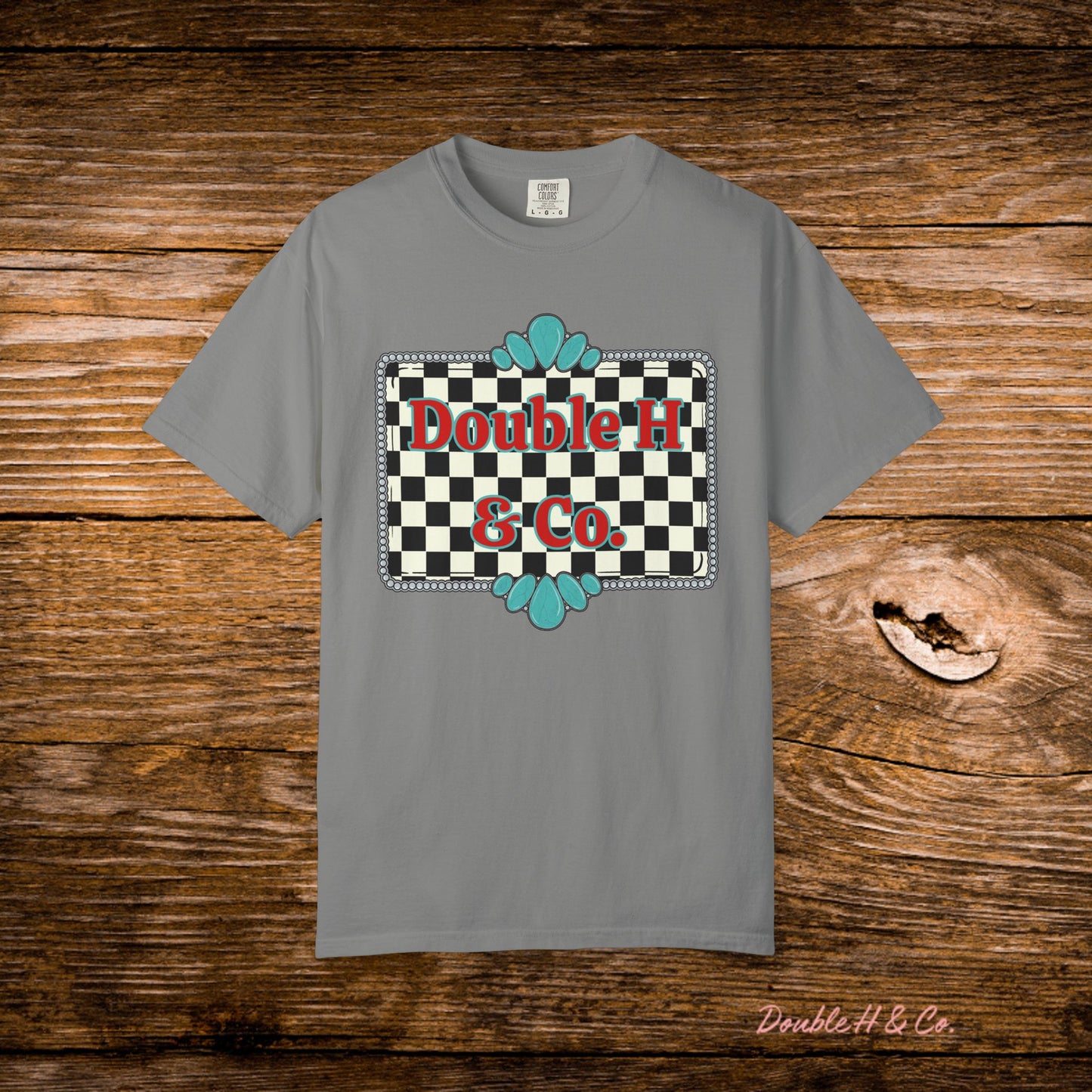 Double H & Co. Checkered Turquoise Tee