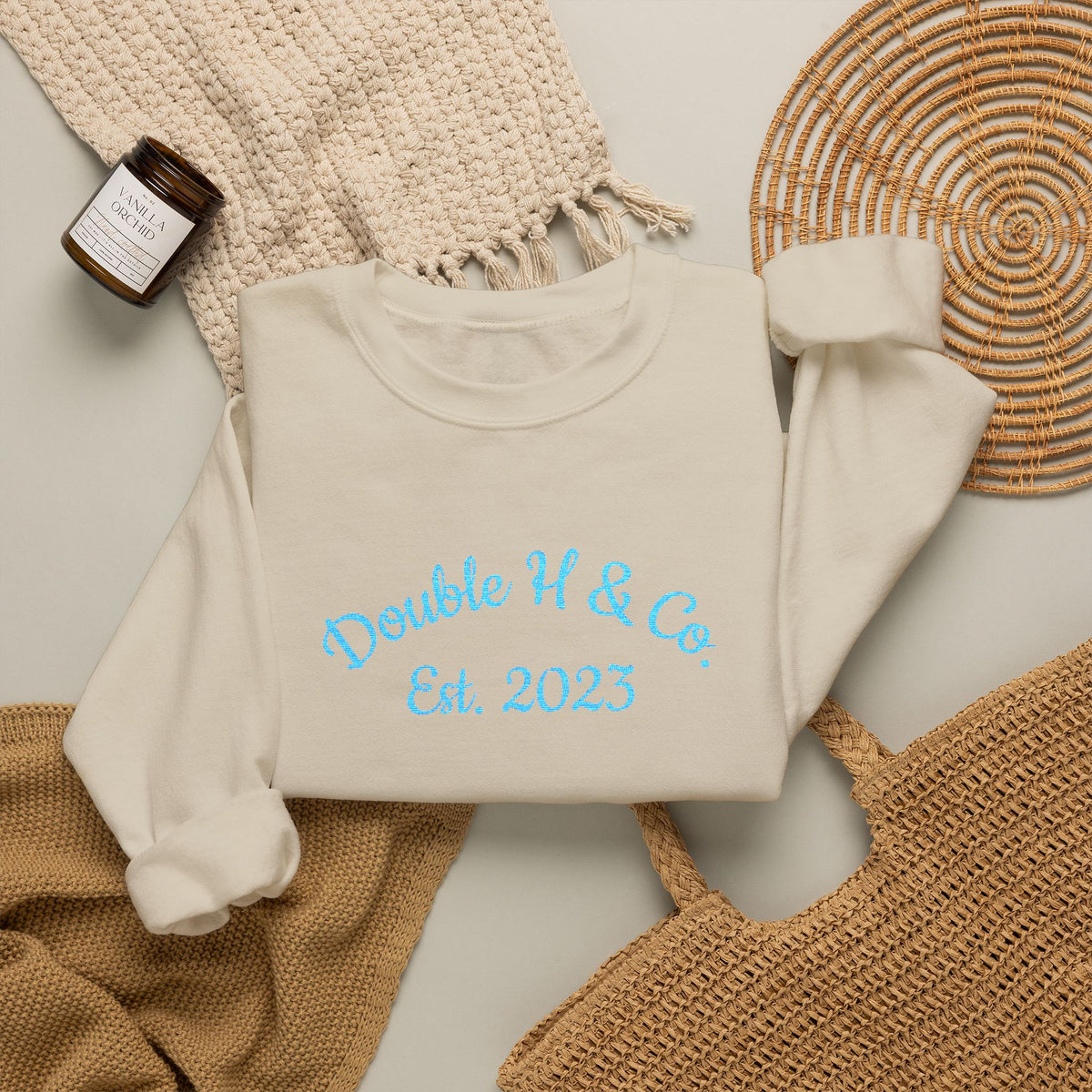 Double H & Co. Embroidered Crewneck - Turquoise