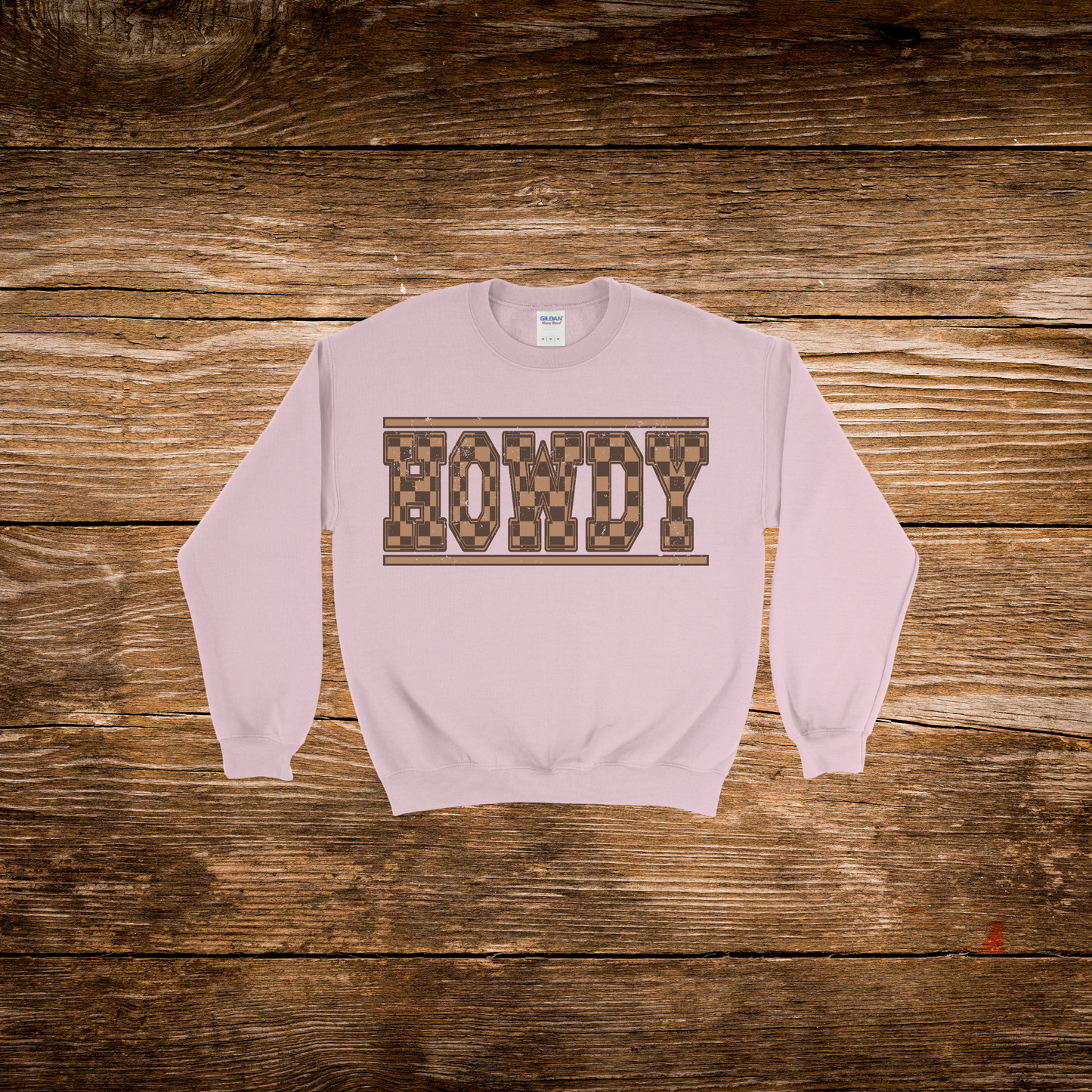 Brown & Black Checkered Howdy Crewneck