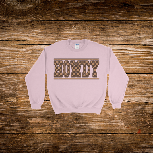 Brown & Black Checkered Howdy Crewneck